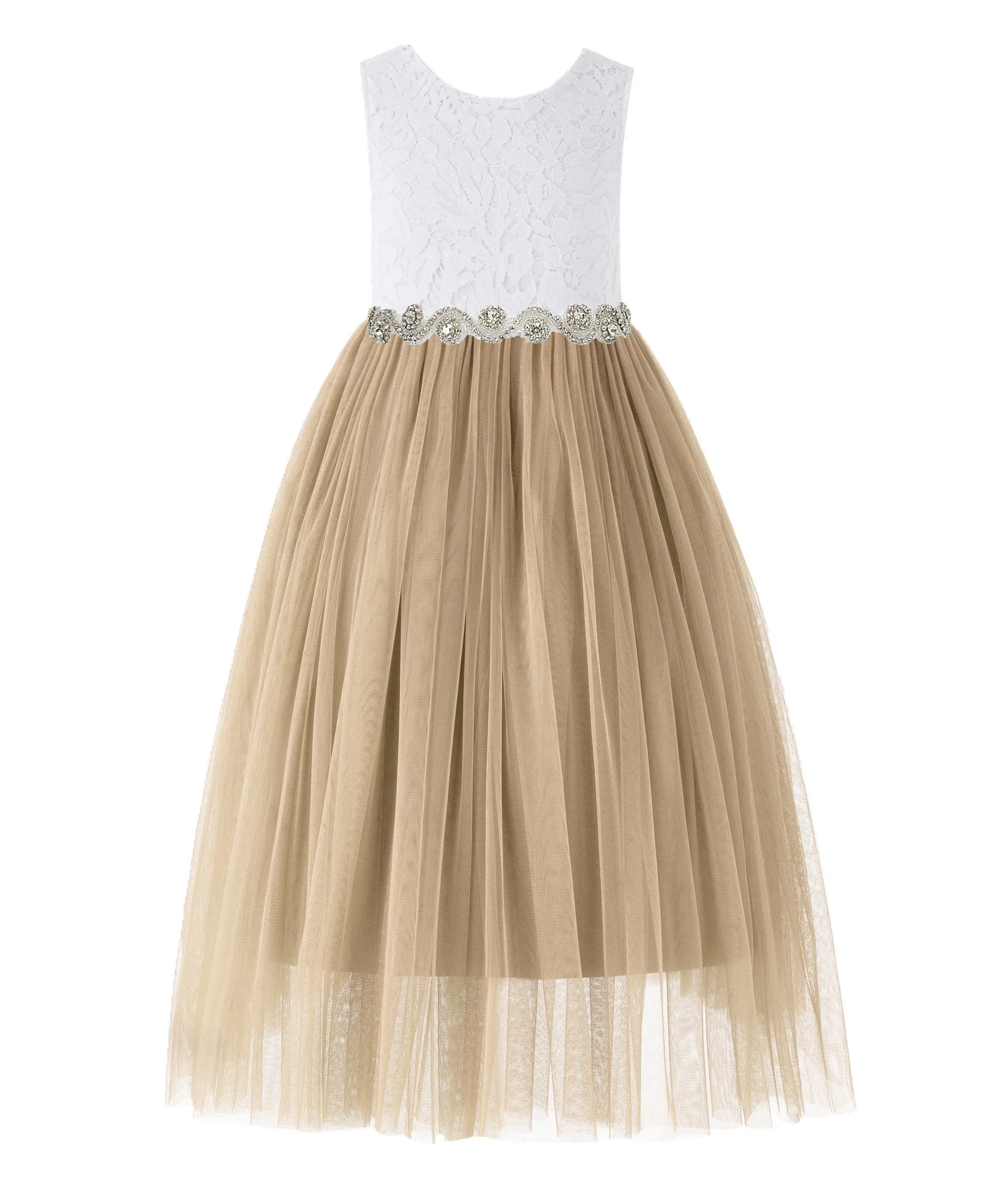 Scalloped V-Back Lace A-Line Flower Girl Dress Events Birthday Party Recital Graduation Ceremony 207R2