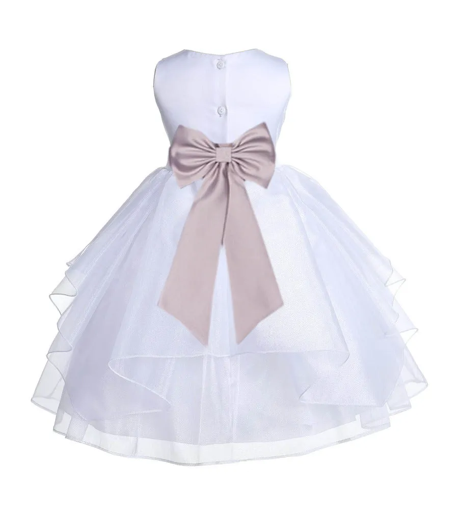 White Satin Shimmering Organza Flower Girl Dress Junior Formal Pageant Baptism Christening 4613T(4)